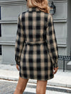 Chic Vintage Plaid Mini Dress with Self-Tie Belt – Perfect for Fall & Winter