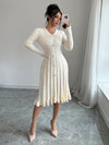 Chic V-Neck Ribbed Knit Sweater Dress with Button Detail