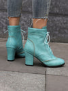 Vintage British-Inspired Blue Lace-Up High Heel Ankle Boots