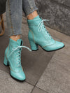 Vintage British-Inspired Blue Lace-Up High Heel Ankle Boots