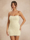 Chic Shaggy Fringe Strapless Mini Party Dress – Perfect for Any Occasion