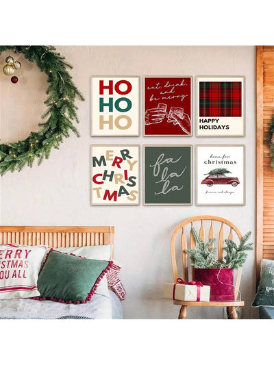 Festive Cheer: 6-Piece Frameless Christmas Car Canvas Art Set for Holiday Decor