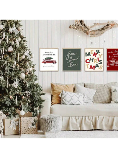 Festive Cheer: 6-Piece Frameless Christmas Car Canvas Art Set for Holiday Decor