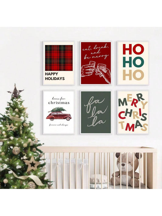 Festive Cheer: 6-Piece Frameless Christmas Car Canvas Art Set for Holiday Decor