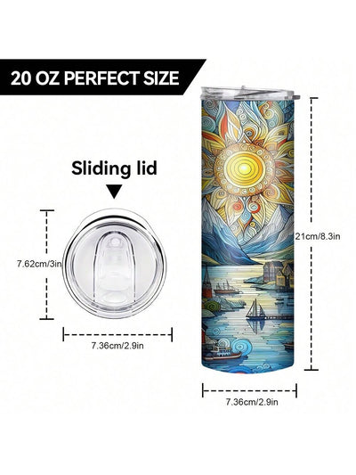 Stylish Sky Print Insulated Water Cup - 20oz Stainless Steel Tumbler with Straw & Brush