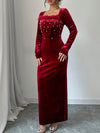 Chic Pearl-Embellished Angora Velvet Bodycon Dress with Furry Trim and Square Neck