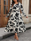 Elegant Asymmetrical Pleated Print Dress for Plus Size Women