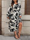 Elegant Asymmetrical Pleated Print Dress for Plus Size Women