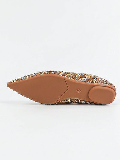 Elegant Luxe Crystal Pearl Flat Shoes - Perfect for Parties & Banquets in Champagne Color