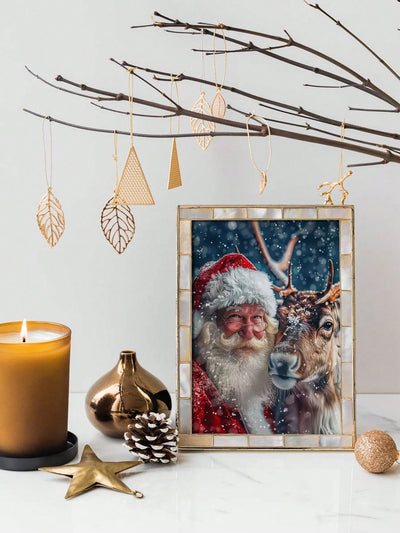 Festive Reindeer & Santa Claus Canvas Poster - Holiday Wall Art for Cozy Living Spaces