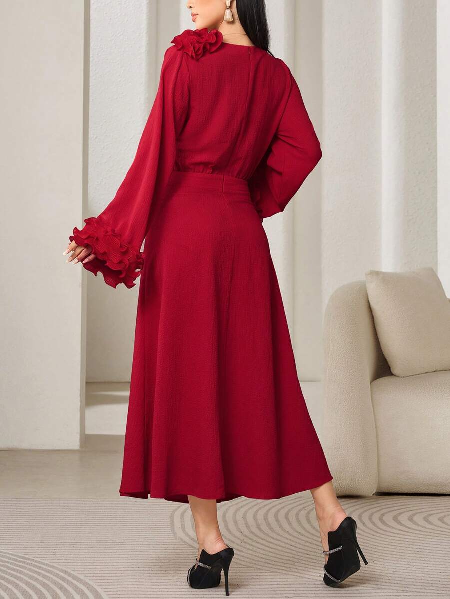 Twirl into elegance with this stunning floral V-neck dress that's equal parts sophisticated and fun. The flattering pleated waistband cinches your silhouette while the flare hem adds a playful swish to every step. Perfect for brunch dates, garden parties, or whenever you want to feel effortlessly chic. This versatile piece transitions seamlessly from day to night, making it a wardrobe essential that brings joy to getting dressed.