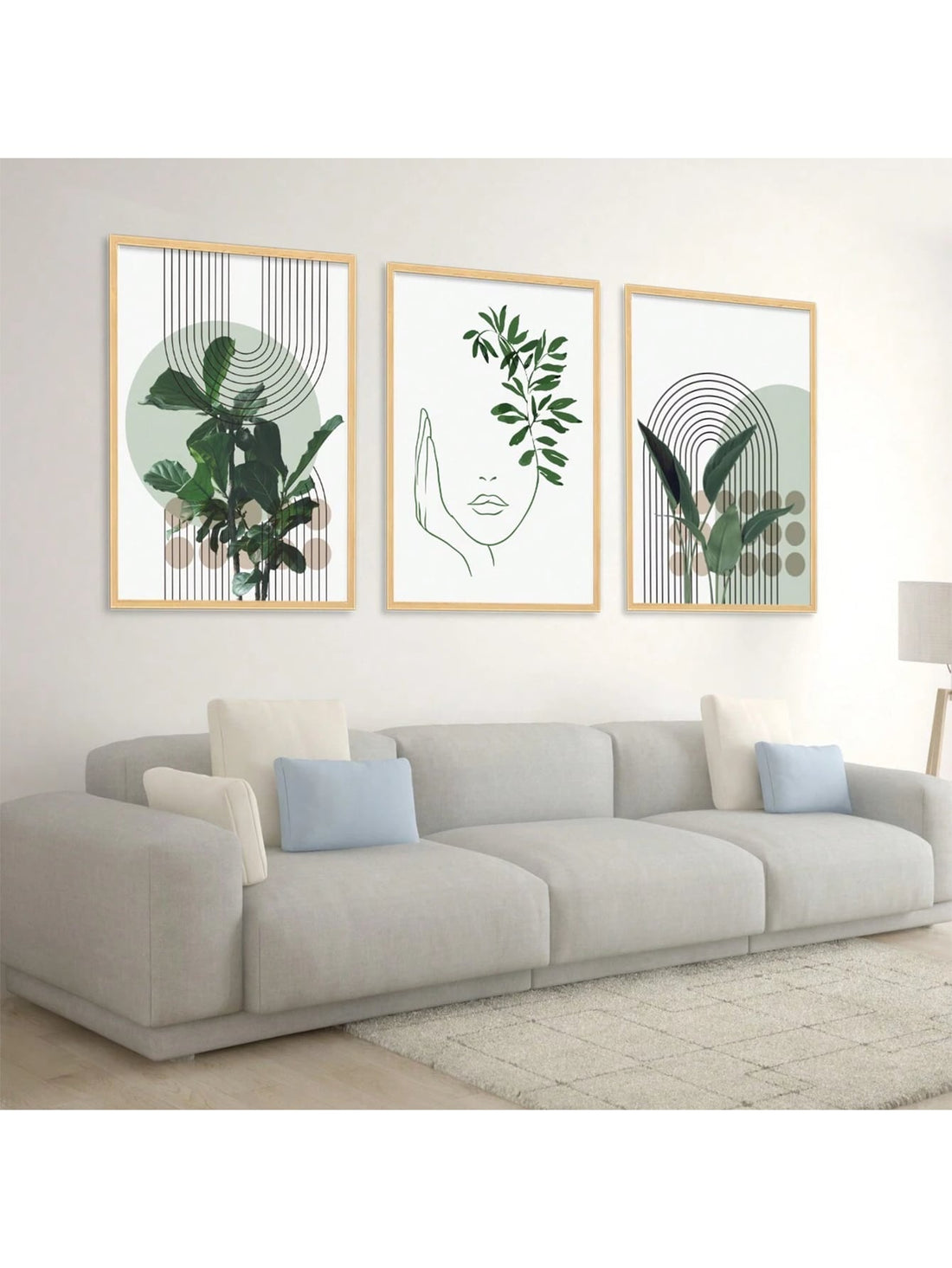 Bring a touch of nature and modern art to your home with our Tranquil Nature art print set. Featuring abstract green plants and people, this 3-piece set adds a calming and unique touch to any room. Perfect for modern home decor, this set is sure to be a conversation starter. (No more boring walls!)
