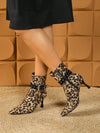 Chic Leopard Print Pointed Toe High Heel Boots with Stylish Metal Buckle - Elevate Your Look