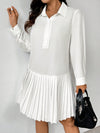 Chic Pleated Hem Plus Size Button-Up Long Sleeve Shirtdress for Effortless Style