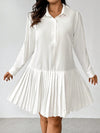 Chic Pleated Hem Plus Size Button-Up Long Sleeve Shirtdress for Effortless Style