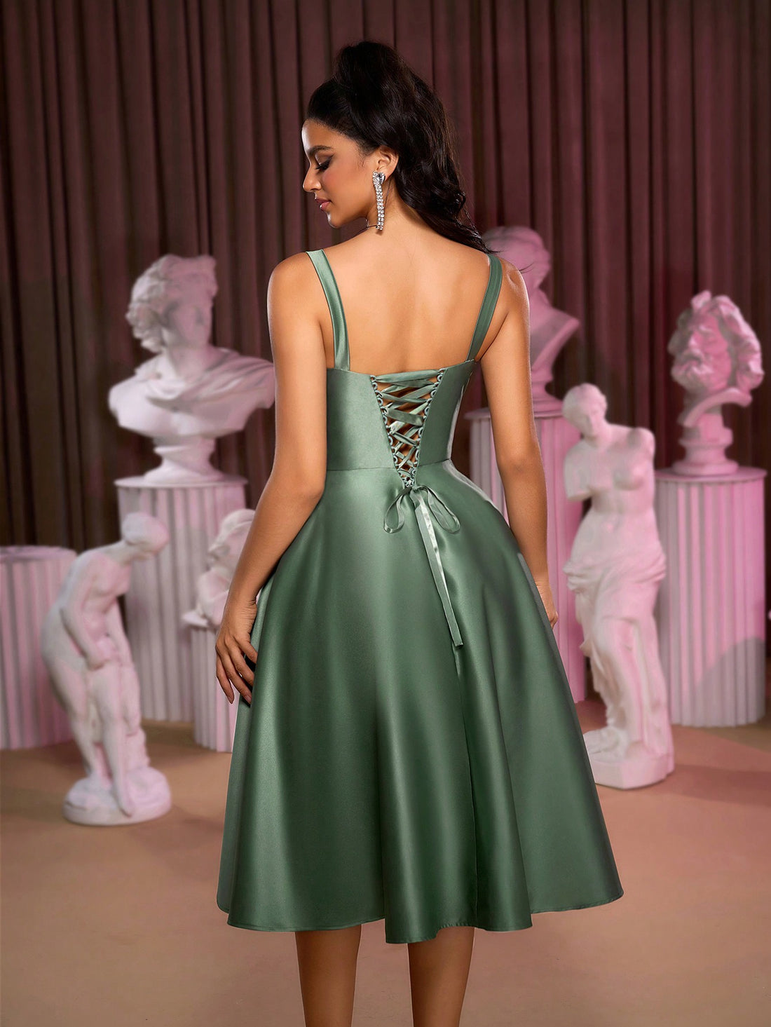 Step into the spotlight with this Elegant Green Satin Dress adorned with sparkling sequins. Its smooth satin fabric drapes beautifully, making you feel glamorous while its eye-catching shimmer ensures all eyes stay on you. Perfect for proms, parties, or any special occasion where you want to shine and have fun, this dress combines elegance with a playful sparkle. Dance the night away in style and turn every head!