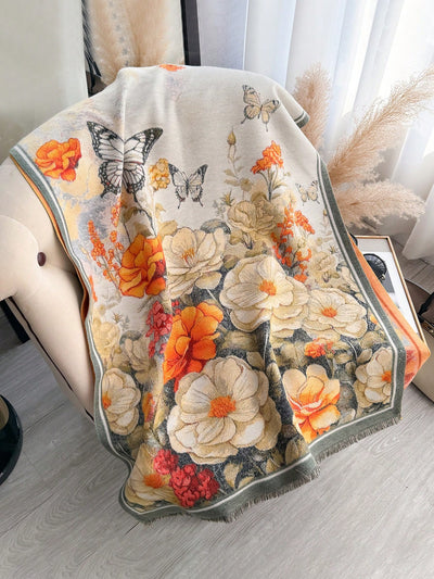 Elegant Butterfly Floral Jacquard Scarf: Warm Faux Cashmere Shawl for Autumn & Winter