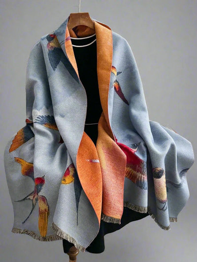 Elegant Butterfly Floral Jacquard Scarf: Warm Faux Cashmere Shawl for Autumn & Winter