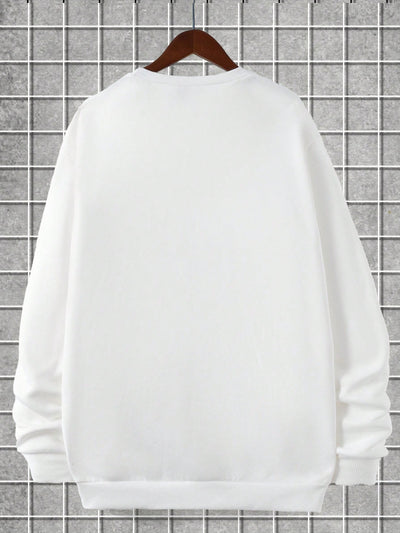 Stay Warm in Style: White Superhero Graphic Fleece-Lined Crew Neck Sweatshirt for Men