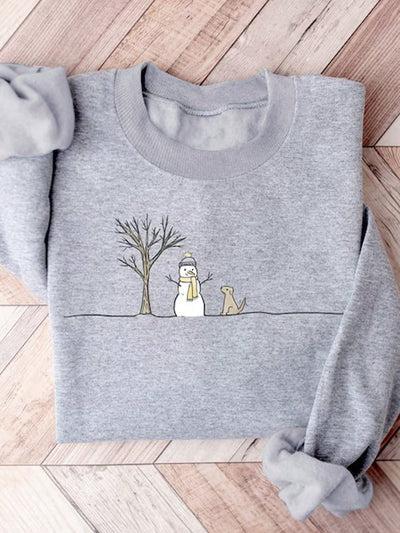 Cozy Snowman Print Sweatshirt for Women - Perfect for Winter Vibes