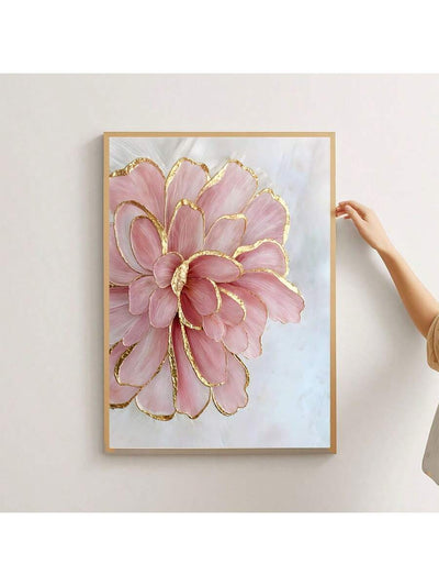 Elegant Pink Peony Canvas Art with Gold Accents – Modern Nordic Wall Decor for Any Space