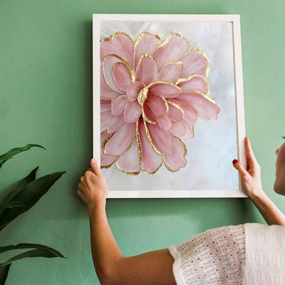 Elegant Pink Peony Canvas Art with Gold Accents – Modern Nordic Wall Decor for Any Space