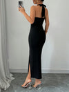 Stunning Black Sequin Halter V-Neck Dress with High Slit - Perfect for Parties!