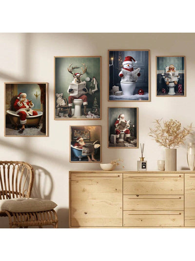 Whimsical Santa on the Toilet: Humorous Christmas Bathroom Wall Art