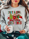 Cozy Casual Christmas Print Fleece-Lined Sweatshirt for Women