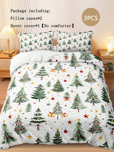 Festive Sparkle: 3-Piece Christmas Tree Bedding Set for Cozy Holiday Celebrations