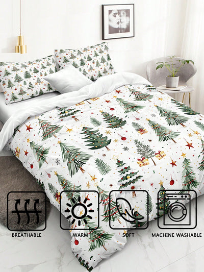 Festive Sparkle: 3-Piece Christmas Tree Bedding Set for Cozy Holiday Celebrations