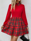 Chic Plaid Print Lapel Collar Long Sleeve Dress for Elegant Style