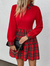 Chic Plaid Print Lapel Collar Long Sleeve Dress for Elegant Style