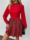 Chic Plaid Print Lapel Collar Long Sleeve Dress for Elegant Style