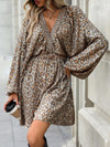 Chic Leopard Print Gold Shirred Batwing Dress for Effortless Autumn Elegance