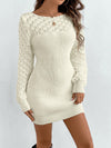 Chic Autumn-Winter Hollow Out Knitted Dress – Embrace French Fashion Elegance