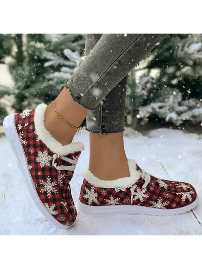 Cozy Comfort: Fashionable Fleece Snowflake Ankle Boots for Winter Wonders