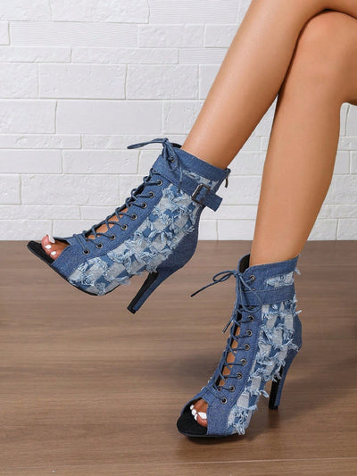 Chic & Stylish Women's Lace-Up Stiletto Ankle Boots with Buckle Detail - Perfect for Any Season!