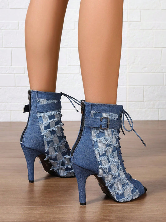 Chic & Stylish Women's Lace-Up Stiletto Ankle Boots with Buckle Detail - Perfect for Any Season!