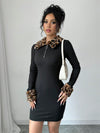 Chic Leopard Print Faux Fur Patchwork Dress with Bold Collar and Zipper Detail