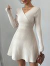 Chic Elegance: Apricot Crossover Wrap Sweater Dress for Autumn/Winter