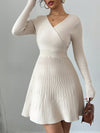 Chic Elegance: Apricot Crossover Wrap Sweater Dress for Autumn/Winter