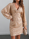 Shimmering Elegance: Glitter Sequin V-Neck Batwing Mini Dress for Parties