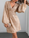 Shimmering Elegance: Glitter Sequin V-Neck Batwing Mini Dress for Parties