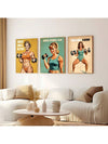 Empower Your Space: Set of 3 Unframed Vintage Women's Bodybuilding Art Posters