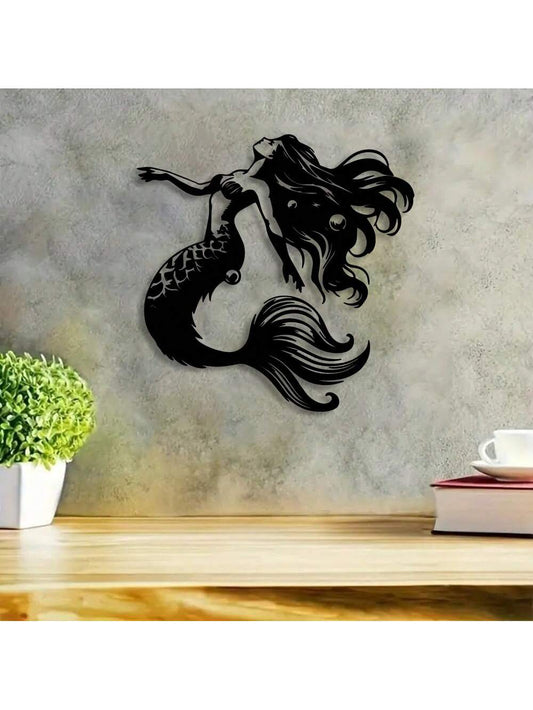 Elegant Mermaid Wall Art: Vintage Metal Sculpture for a Captivating Indoor Décor