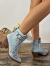 Vintage Charm: Embroidered Metal Buckle High Heel Boots for Chic Comfort