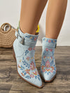 Vintage Charm: Embroidered Metal Buckle High Heel Boots for Chic Comfort