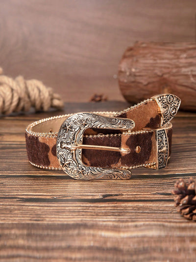 Chic Vintage Leopard Print PU Leather Waist Belt with Metal Buckle for Women