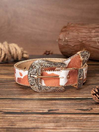 Chic Vintage Leopard Print PU Leather Waist Belt with Metal Buckle for Women